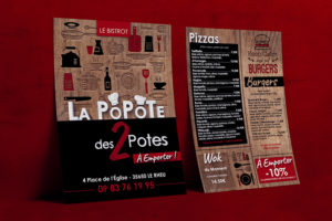 Flyer de vente à emporter pour le restaurant "La Popote des 2 potes"